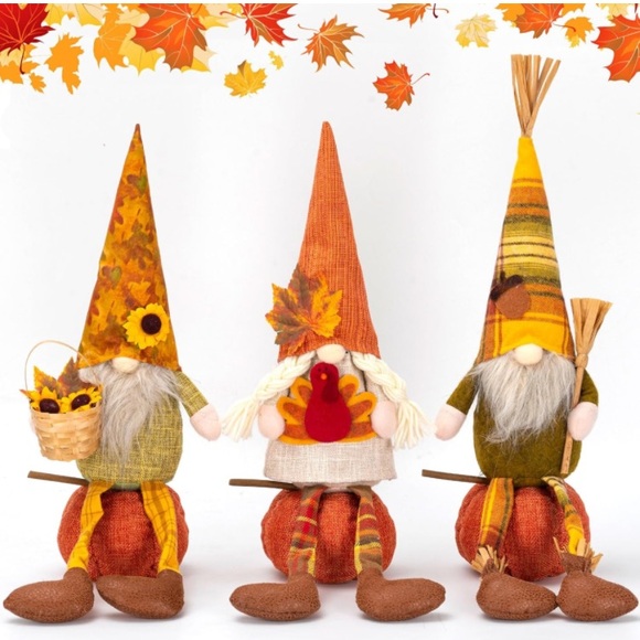 NWT- Set of 3- Fall Harvest Gnome Decorations on Pumpkin Bases 🍁🌻 - Picture 2 of 9